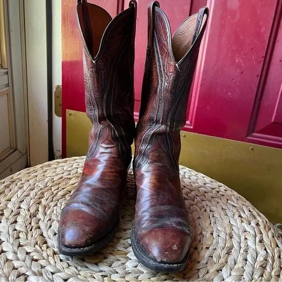 Vintage Lucchese Cherry Ostrich Quill Cowboy Western Men's Boots 8.5D - Picture 2 of 11